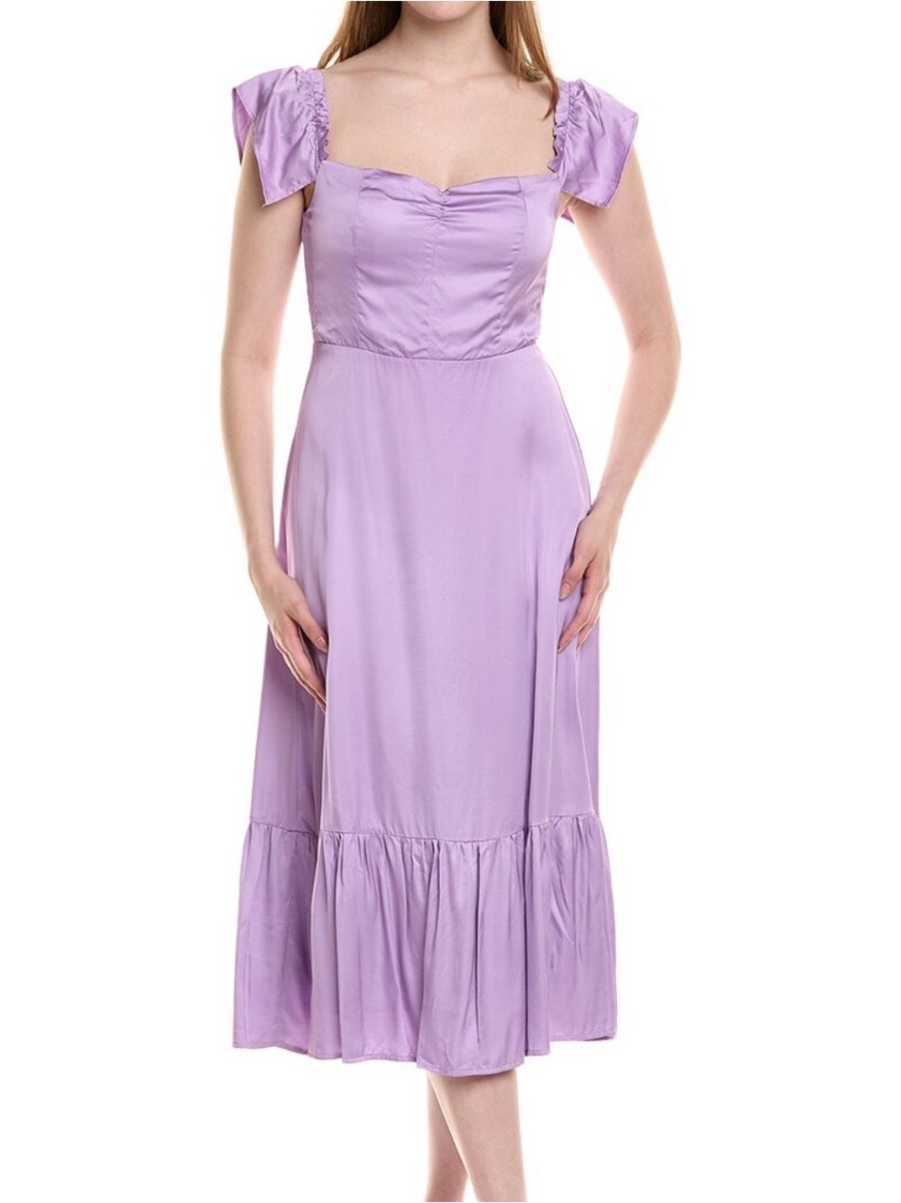 Lavender Flutter Sleeve Smocked Back Midi Dress / Size XS / JI LUXE